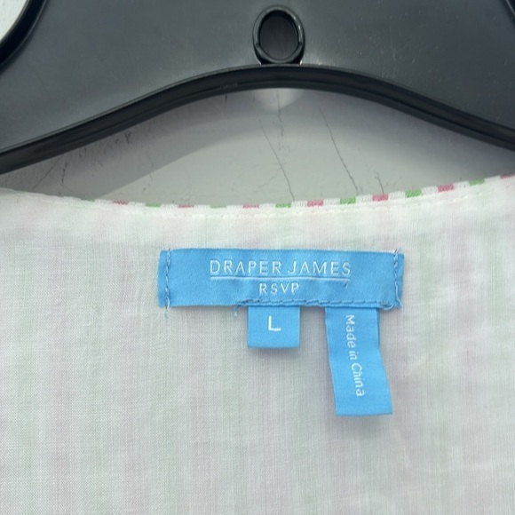 DRAPER JAMES Puff Sleeve Wrap Pink Green Stripe Preppy Dress Size Large - Picture 3 of 7